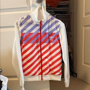 adidas White Jacket with Red & Purple Diagonal Stripes